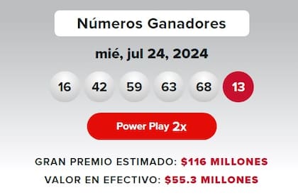 Los resultados de la lotería Powerball del miércoles 24 de julio