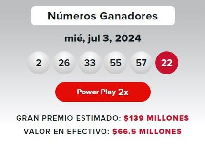 Los resultados de la lotería Powerball del miércoles 3 de julio