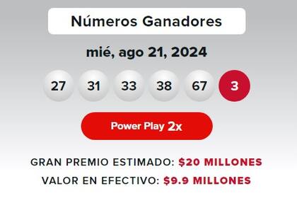 Los resultados de la lotería Powerball del miércoles 21 de agosto