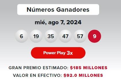 Los resultados de la lotería Powerball del miércoles 7 de agosto