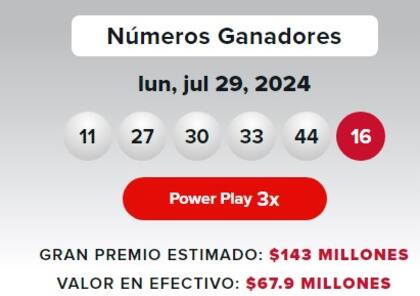 Los resultados de la lotería Powerball del miércoles 29 de julio