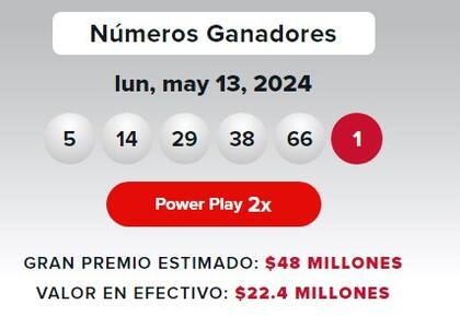 Los resultados de la lotería Powerball del lunes 13 de mayo