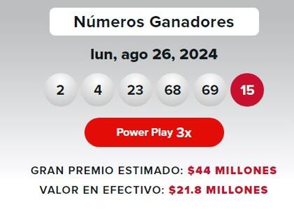 Los resultados de la lotería Powerball del lunes 26 de agosto