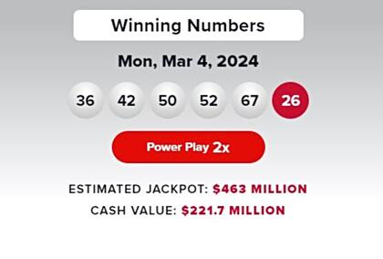Los resultados de la lotería Powerball para el lunes 4 de marzo