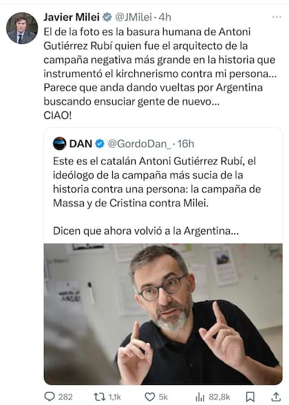 Los retuits de Milei contra el exestratega de los Macri