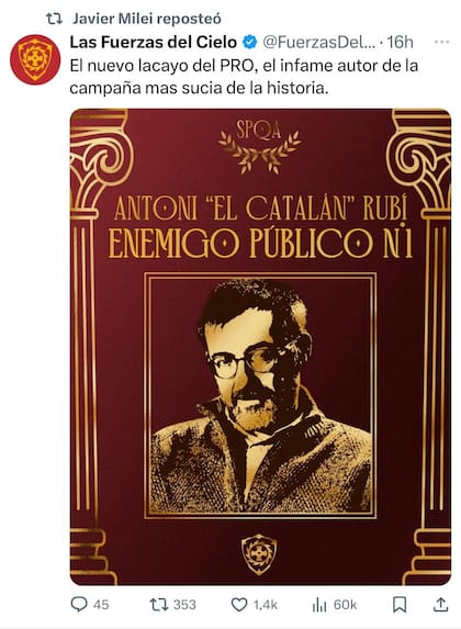 Los retuits de Milei contra el nuevo estratega de los Macri