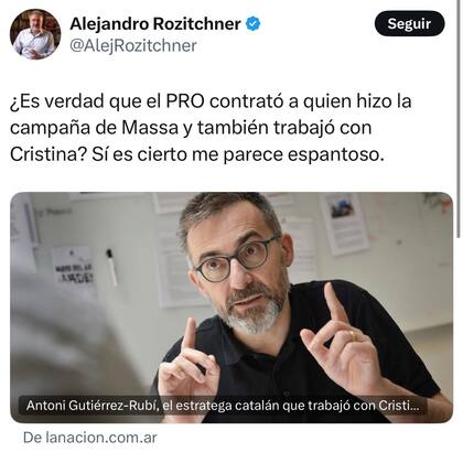 Los retuits de Milei contra el nuevo estratega de los Macri