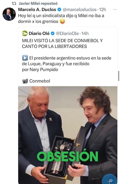 Los retuits de Milei en el día del paro