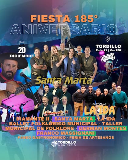 Los shows que se ofrecerán en los festejos del aniversario fundacional de Tordillo