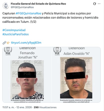 Los sospechosos Fernando Jhonatan y Adán Osvaldo integran un grupo criminal del estado de Jalisco