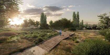 Los terrenos en los que se ubicará el centro de datos de Meta de Talavera incluyen parte del arroyo de Zarzaleja. En la imagen, recreación de uno de los caminos que discurrirán por las zonas verdes comprendidas en el proyecto