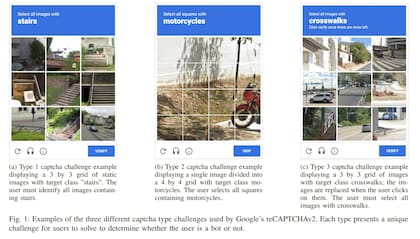 Los tipos de reCAPTCHA que ofrece Google y que fueron vulnerados por esta inteligencia artificial