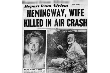 Los titulares anunciando falsamente la muerte de Hemingway