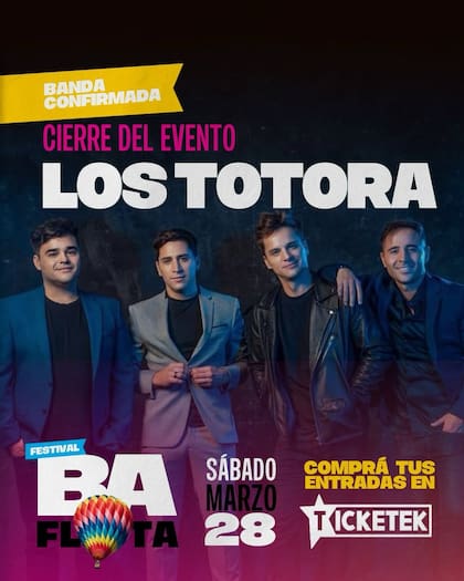 Los Totoras estarán a cargo del cierre musical de BA Flota 2026