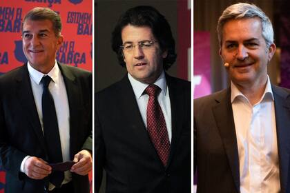 Los tres candidatos a la presidencia de Barcelona: Laporta, Freixa y Font.