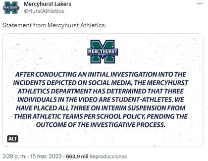 Los tres estudiantes que aparecen en el video fueron suspendidos del equipo de atletismo