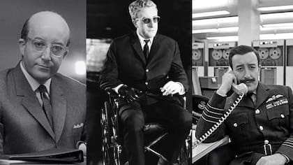 Los tres personajes de Peter Sellers en la película: el presidente de los Estados Unidos, el científico nazi y un militar británico que intenta parar el conflicto bélico entre Occidente y la Unión Soviética
