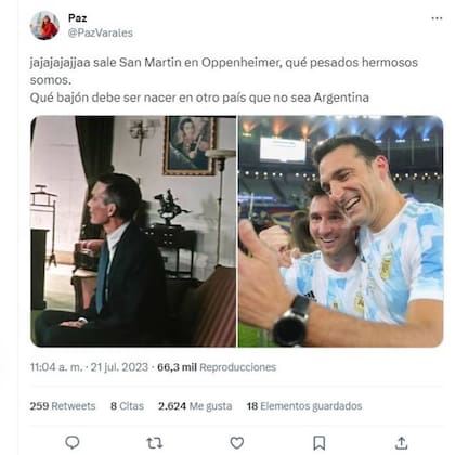 Los tuiteros argentinos expresaron su emoció por encontrarse con San Martín en una escena de la película Oppenheimer