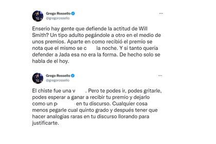 Los tuits de Grego Rossello sobre la bofetada de Will Smith a Chris Rock