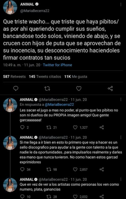 Los tuits de María Becerra sobre la situación legal de Paulo Londra en 2020