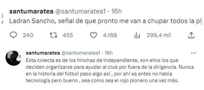 Los tuits de Santiago Maratea sobre la iniciativa de la colecta