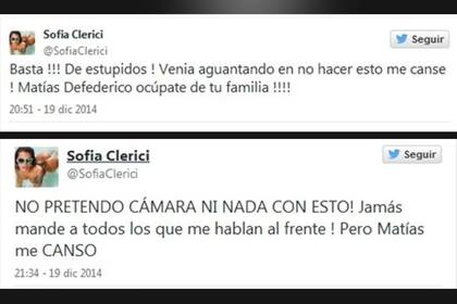 Los tuits de Sofía Clerici sobre Matías Defederico
