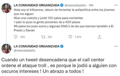 Los tuits que publicó el líder de "La mancha de Rolando"