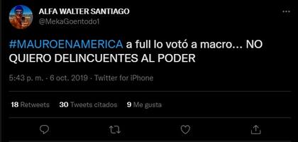 Los tweets de Walter Santiago "Alfa" que se filtraron luego de su ingreso a Gran Hermano (Telefe)