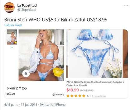 Los usuarios compararon los modelos de las bikinis de Stefi Roitman con los de otras marcas, que cuestan menos de la mitad