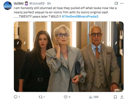 Los usuarios de las redes reaccionaron al estreno de El diablo viste a la moda 2 (Foto: Captura de X)