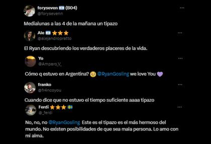 Los usuarios de las redes se emocionaron al escuchar a Gosling hablar de las medialunas y el helado argentino (Foto: Capturas de X)