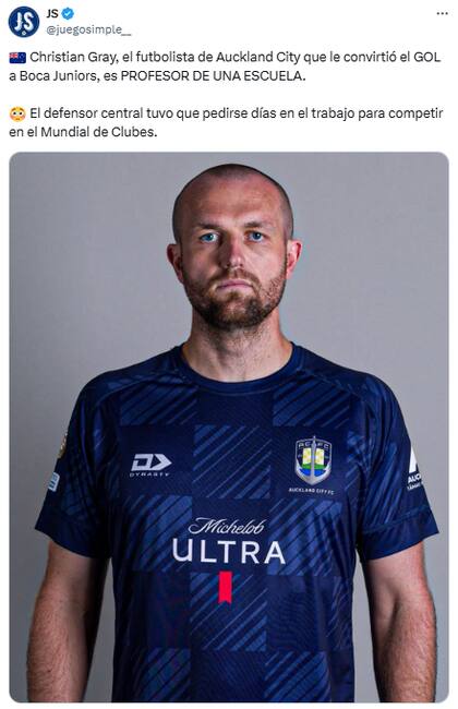 Los usuarios descubrieron de qué trabaja el jugador del Auckland City que le hizo un gol a Boca (Foto: Captura X @juegosimple__)