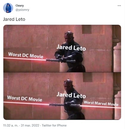 Los usuarios opinaron sobre la actuación de Jared Leto en Morbius (Foto: Twitter)
