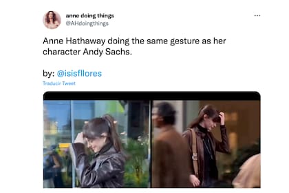 Los usuarios reaccionaron a la icónica recreación de Anne Hathaway en la Semana de la Moda de Nueva York
