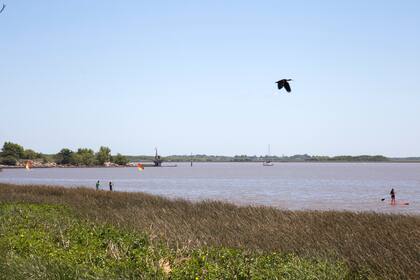 Los vecinos practican deportes náuticos en el río. 