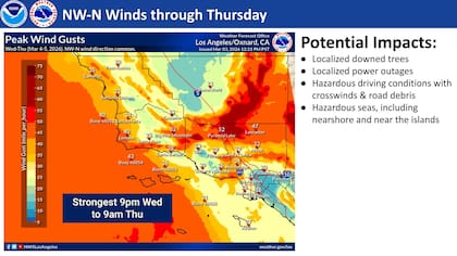 Los vientos aumentarán y alcanzarán su punto máximo durante las primeras horas del jueves