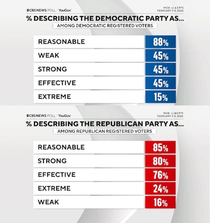 Los votantes republicanos muestran una mayor cohesión y confianza en su organización, mientras que los demócratas expresan dudas internas sobre la eficacia y fortaleza de su liderazgo