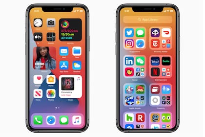 Los widgets para iOS 14 (izq) y la biblioteca de aplicaciones (derecha)