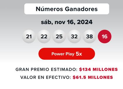 Lotería Powerball de este sábado 16 de noviembre.