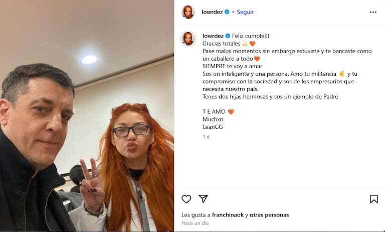 Lourdes Fernández hizo un posteo en Instagram junto a un hombre, a quien le declaró su amor