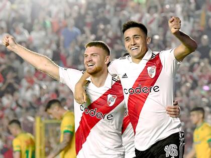 Lucas Beltrán y Pablo Solari, de buen presente en River, que será local contra Barracas Central.
