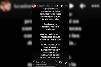 Lucas Benvenuto apuntó contra Jorge Rial (Captura Instagram @lucasbenvenutoo)