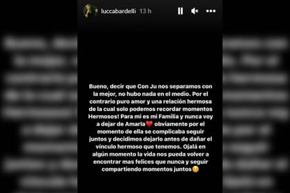 Lucca Bardelli habló sobre su separación con Juli Poggio (Captura Instagram @luccabardelli)