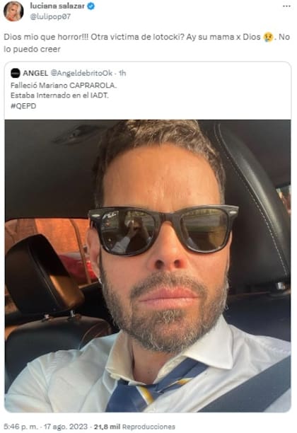 Luciana Salazar y Ángel de Brito presentaron sus condolencias ante la muerte de Mariano Caprarola