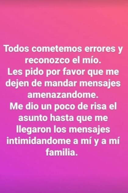Luego de las repercusiones, la joven reconoció su error y pidió que dejaran de intimidarla