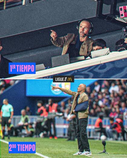 Luis Enrique en el partido que PSG goleó a Atalanta 4-0 por la Champions League, el 17 de septiembre pasado: el primer tiempo lo vio desde un palco y luego bajó para dirigir en el banco de suplentes