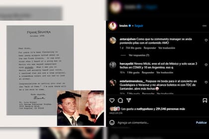 Luis Miguel mostró la carta que recibió de Frank Sinatra (Foto Instagram @lmxlm)