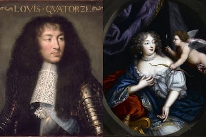 Luis XIV retratado por Charles Le Brun (1661); a su lado, el retrato de Madame de Montespan
