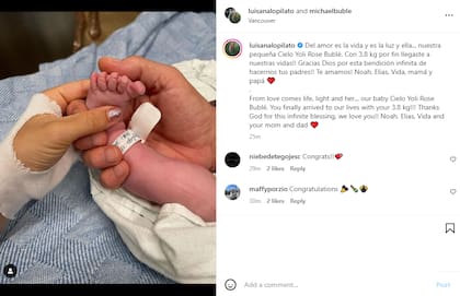Luisana Lopilato y Michael Buble le dieron la bienvenida a su nueva hija con una tierna foto
