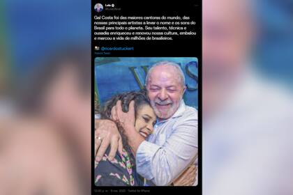 Lula da Silva se despidió de Gal Costa (Foto: Twitter @LulaOficial)